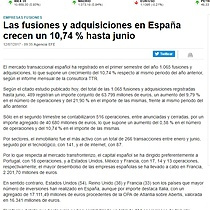 Las fusiones y adquisiciones en Espaa crecen un 10,74 % hasta junio